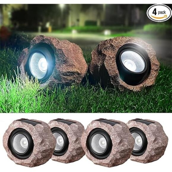 Solar Rock Lights Outdoor, 4 Pack Solar Spotlights Outdoor Waterproof Light - Picture 7 of 7
